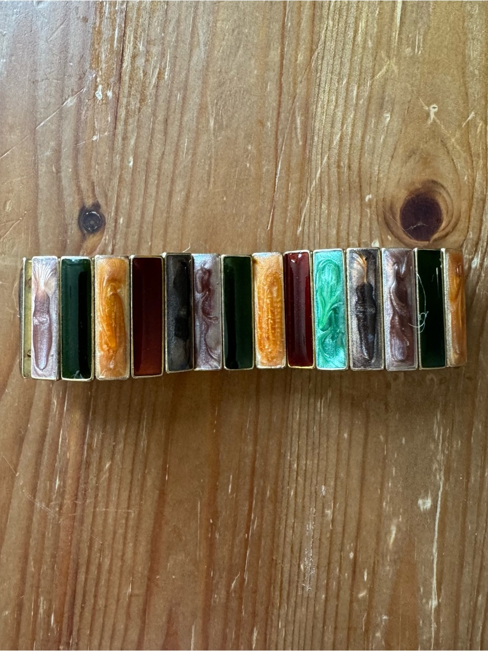 Vintage Colorful Enamel Panel Stretch Bracelet Retro Boho Chunky